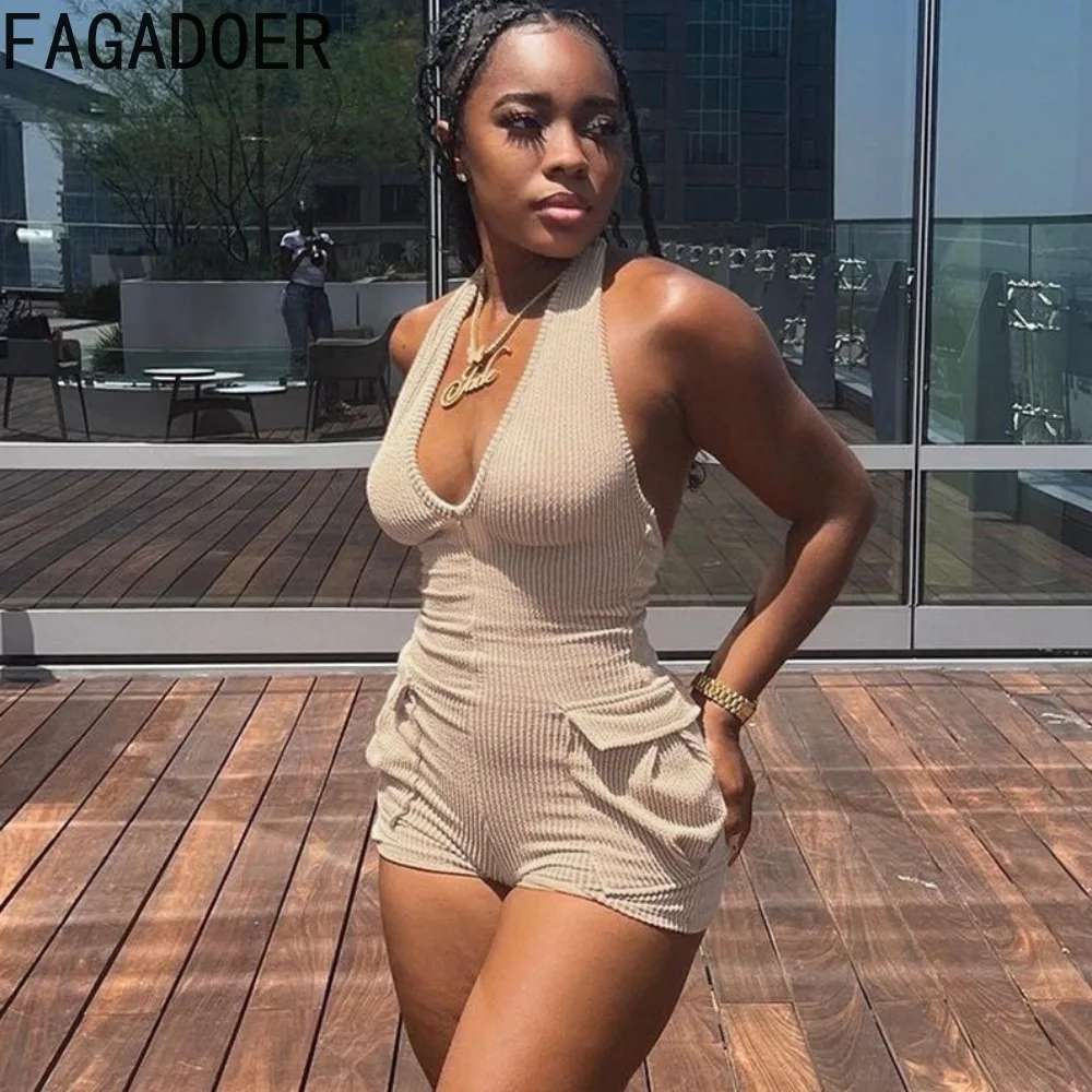 FAGADOER Apricot Fashion Y2K Streetwear Women Halter Sleeveless Pocket Bodycon Rompers Sexy Female Solid Slim Sporty Jumpsuits
FAGADOER Apricot Fashion Y2K Streetwear Women Halter Sleeveless Pocket Bodycon Rompers Sexy Female Solid Slim Sporty Jumpsuits