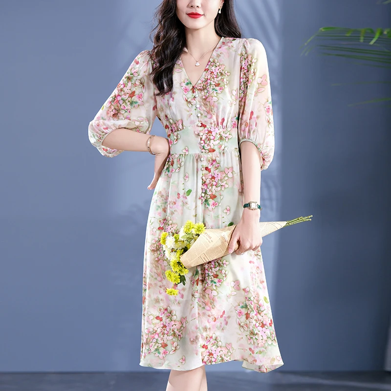 100% Real Silk Summer Dresses For Women 2024 Prairie Chic Elegant V-neck High Waist Floral Print Women's Long Midi Dress A-line
100% Real Silk Summer Dresses For Women 2024 Prairie Chic Elegant V-neck High Waist Floral Print Women's Long Midi Dress A-line