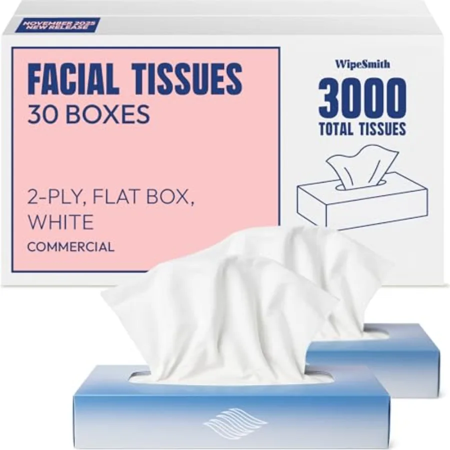 Bulk Tissues 30 Flat Boxes 100 Sheets/Box 3000 Facial Tissues Total 2-Ply Soft White for Office Business and Home Commercial Fl
Bulk Tissues 30 Flat Boxes 100 Sheets/Box 3000 Facial Tissues Total 2-Ply Soft White for Office Business and Home Commercial Fl
