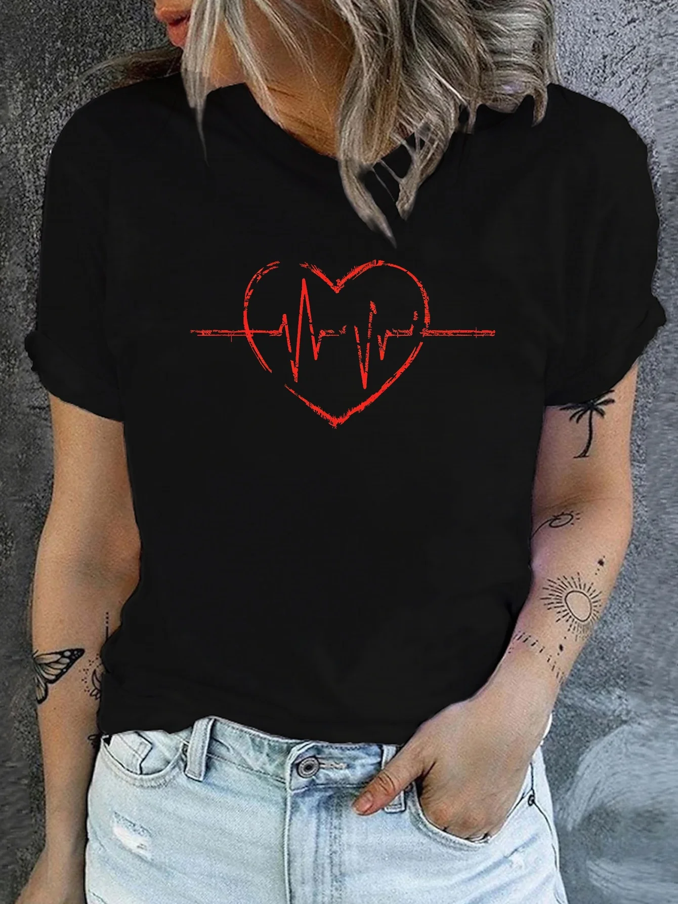 Ecg Love Print Round Neck T-Shirt, Spring and Summer Casual Short-Sleeved T-Shirt, Women's Clothing
Ecg Love Print Round Neck T-Shirt, Spring and Summer Casual Short-Sleeved T-Shirt, Women's Clothing