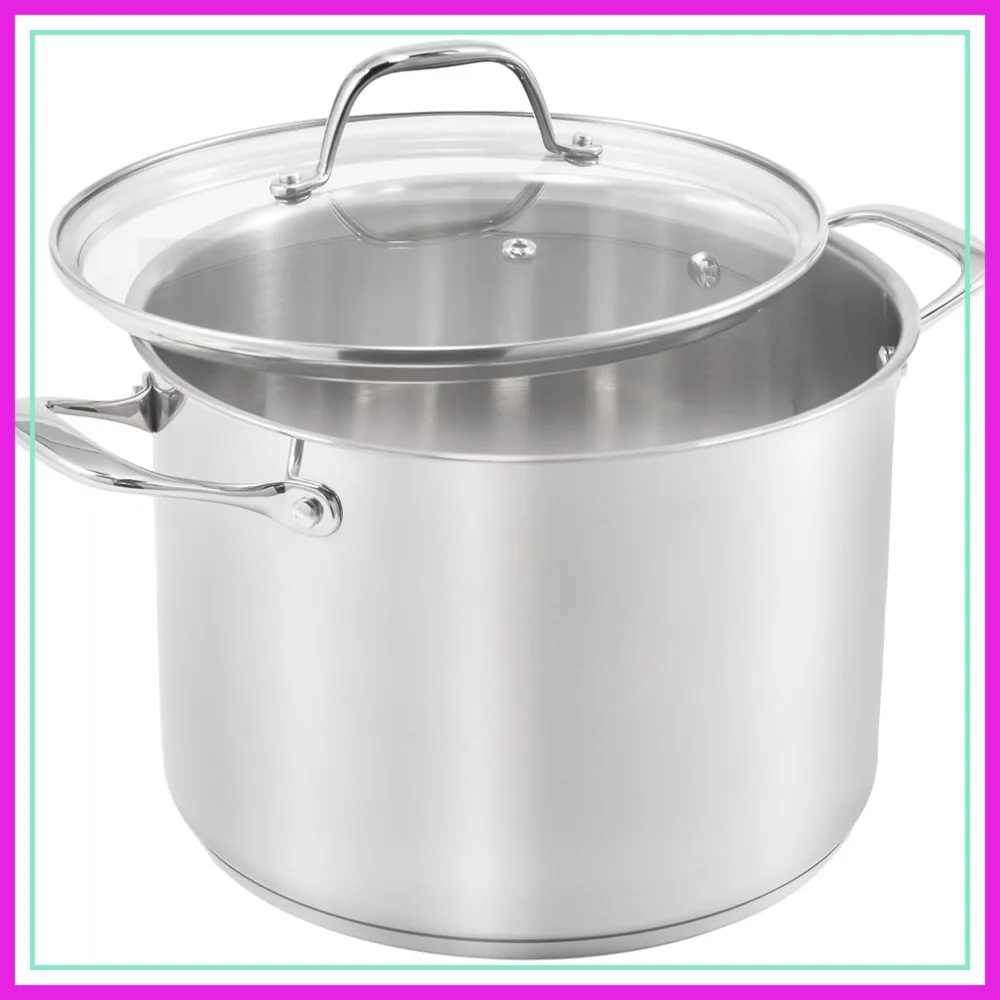 8-Quart Stainless Steel Stock Pot with Tempered Glass Lid, Tri-Ply Base, Oven & Dishwasher Safe, Induction Compatible
8-Quart Stainless Steel Stock Pot with Tempered Glass Lid, Tri-Ply Base, Oven & Dishwasher Safe, Induction Compatible