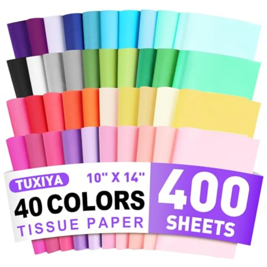 400 PCS Tissue Paper, 14" X 10" Colored Tissue Paper for Packaging, 40-Color Tissue Paper Bulk for Gift Bags, Crafts, Birthday
400 PCS Tissue Paper, 14" X 10" Colored Tissue Paper for Packaging, 40-Color Tissue Paper Bulk for Gift Bags, Crafts, Birthday