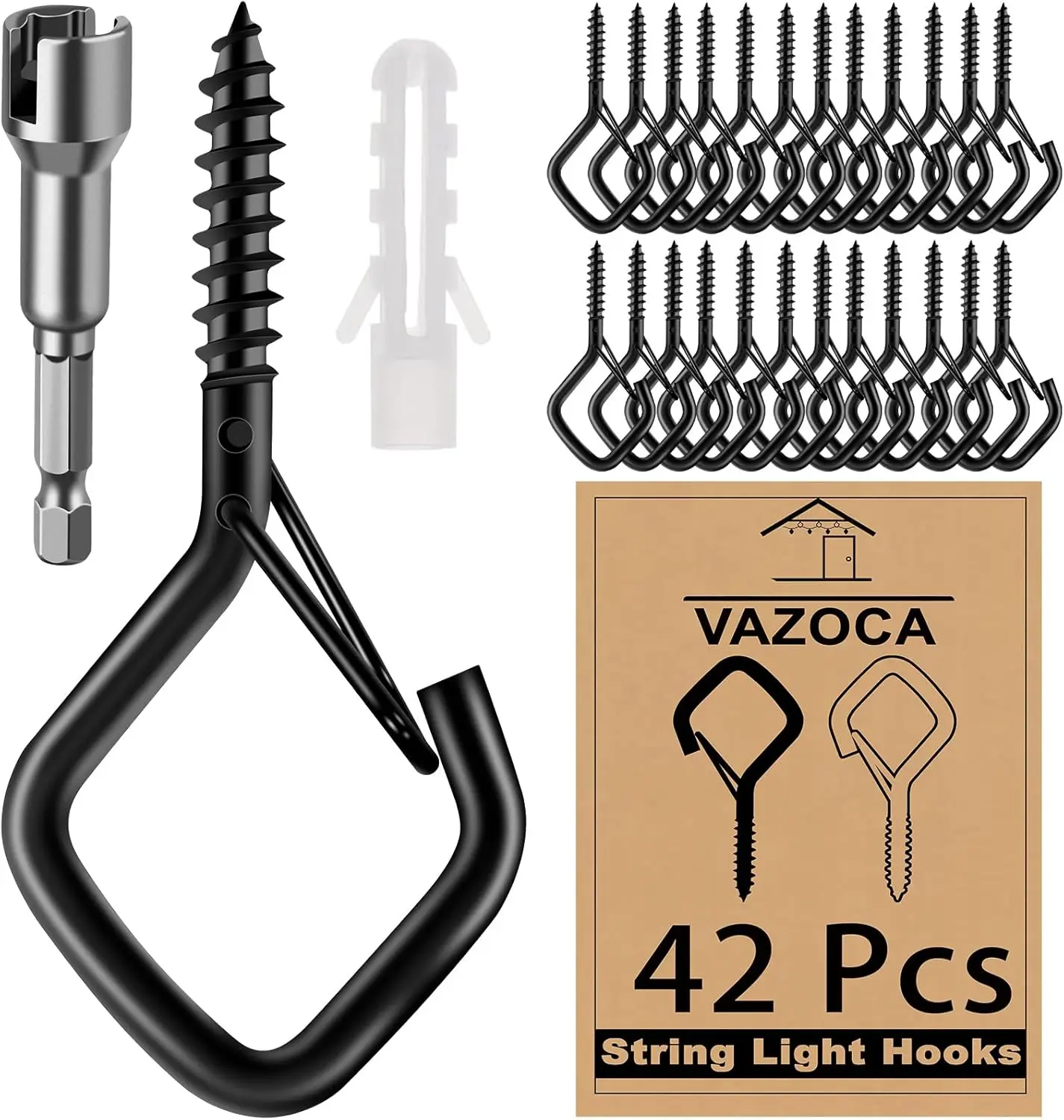 42 Pcs Screw Hooks for Outdoor String Lights with Safety Buckle, Patio Wall Ceiling Cup Hook for Hanging Plant Pots, Black
42 Pcs Screw Hooks for Outdoor String Lights with Safety Buckle, Patio Wall Ceiling Cup Hook for Hanging Plant Pots, Black