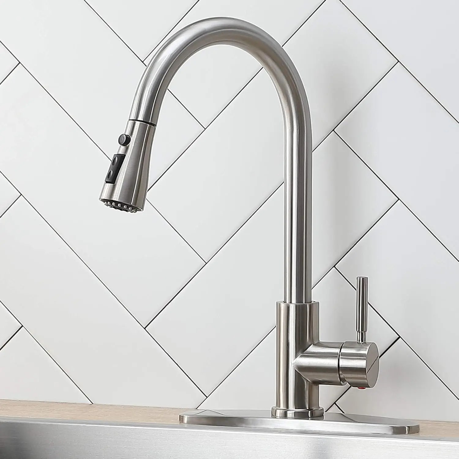 Kitchen Faucet with Sprayer, Brushed Nickel, Lead-Free Single Handle, Pull-Out Sink Faucet
Kitchen Faucet with Sprayer, Brushed Nickel, Lead-Free Single Handle, Pull-Out Sink Faucet