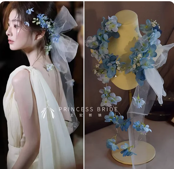 Новый головной убор с синим цветком, гирлянда Мори с пряжей, темпераментное свадебное утреннее платье, искусственный цветок, моделирование, бригада, аксессуары для волос
Новый головной убор с синим цветком, гирлянда Мори с пряжей, темпераментное свадебное утреннее платье, искусственный цветок, моделирование, бригада, аксессуары для волос
