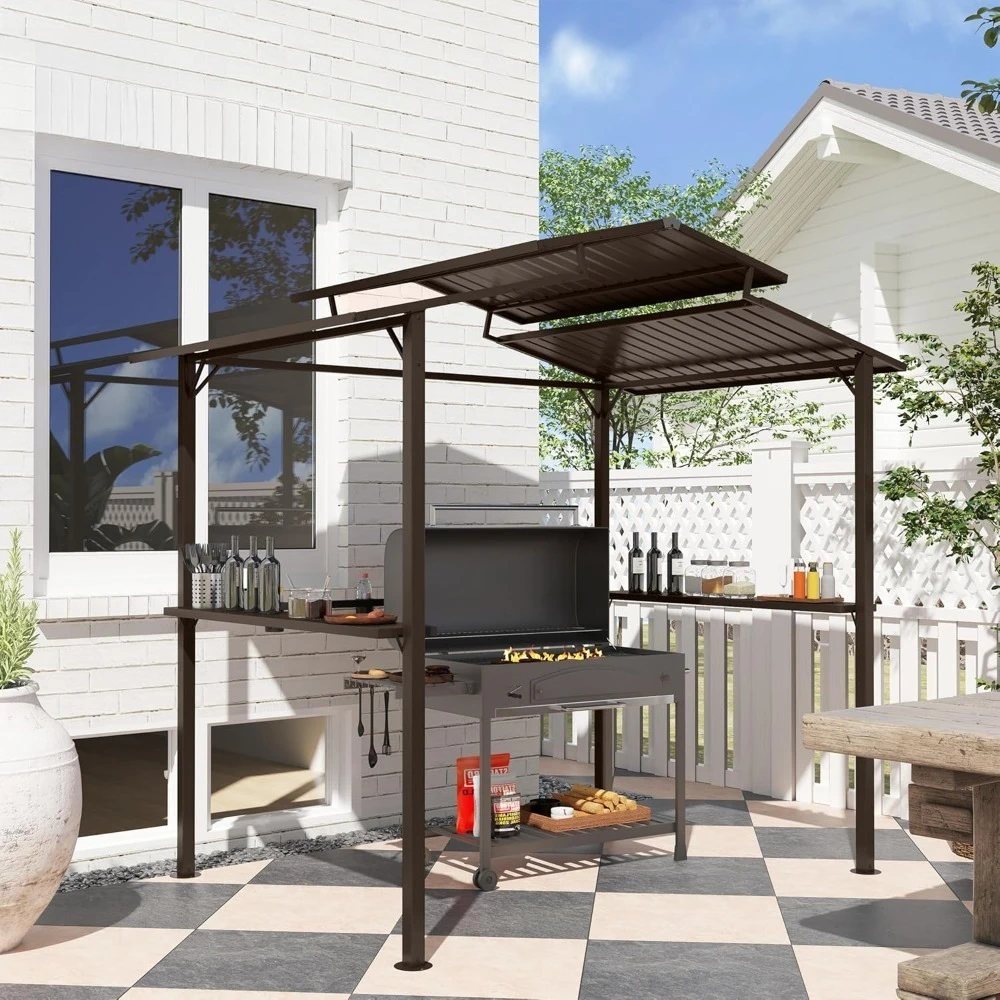 8' x 5' Hardtop Grill Gazebo with Double Metal Roof, 2 Side Shelves and 4 Cup Holders, Outdoor BBQ Gazebo, Customized
8' x 5' Hardtop Grill Gazebo with Double Metal Roof, 2 Side Shelves and 4 Cup Holders, Outdoor BBQ Gazebo, Customized