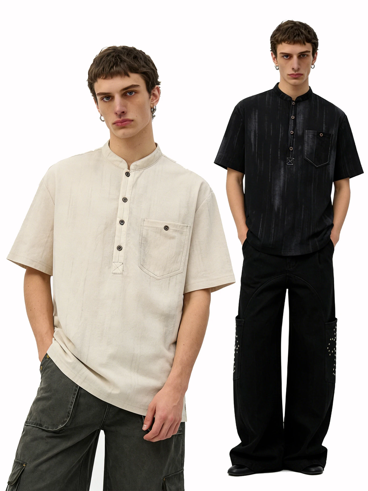 Retro American BETEBULE Men's Short Sleeve Shirt Loose Fit Henry Collar Summer Fashion Casual Breathable Comfortable Top
Retro American BETEBULE Men's Short Sleeve Shirt Loose Fit Henry Collar Summer Fashion Casual Breathable Comfortable Top