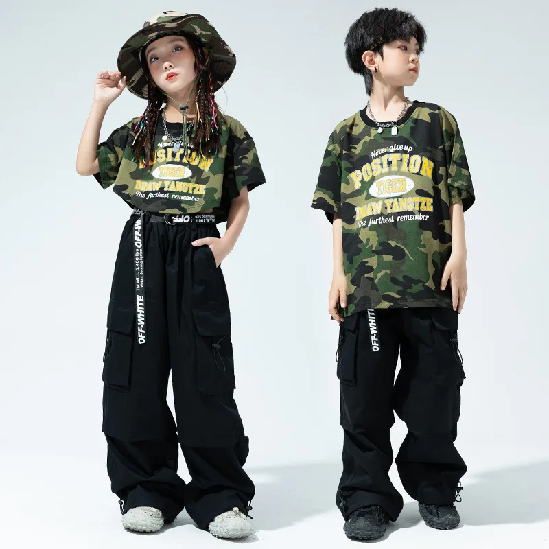 Kid Hip Hop Clothing Green Camouflage Crop Top T Shirt Black Casual Ruched Cargo Pants for Girl Boy Jazz Dance Costumes Clothes
Kid Hip Hop Clothing Green Camouflage Crop Top T Shirt Black Casual Ruched Cargo Pants for Girl Boy Jazz Dance Costumes Clothes
