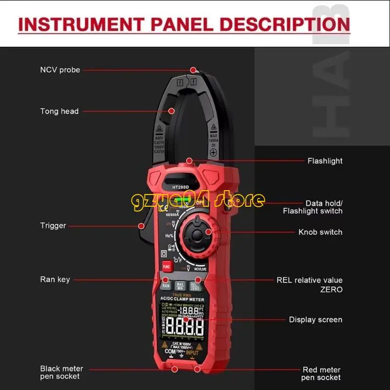 K3KD HT208D Digital Clamp Meter Tester Digital Ammeter For Home And Industrial Use
K3KD HT208D Digital Clamp Meter Tester Digital Ammeter For Home And Industrial Use