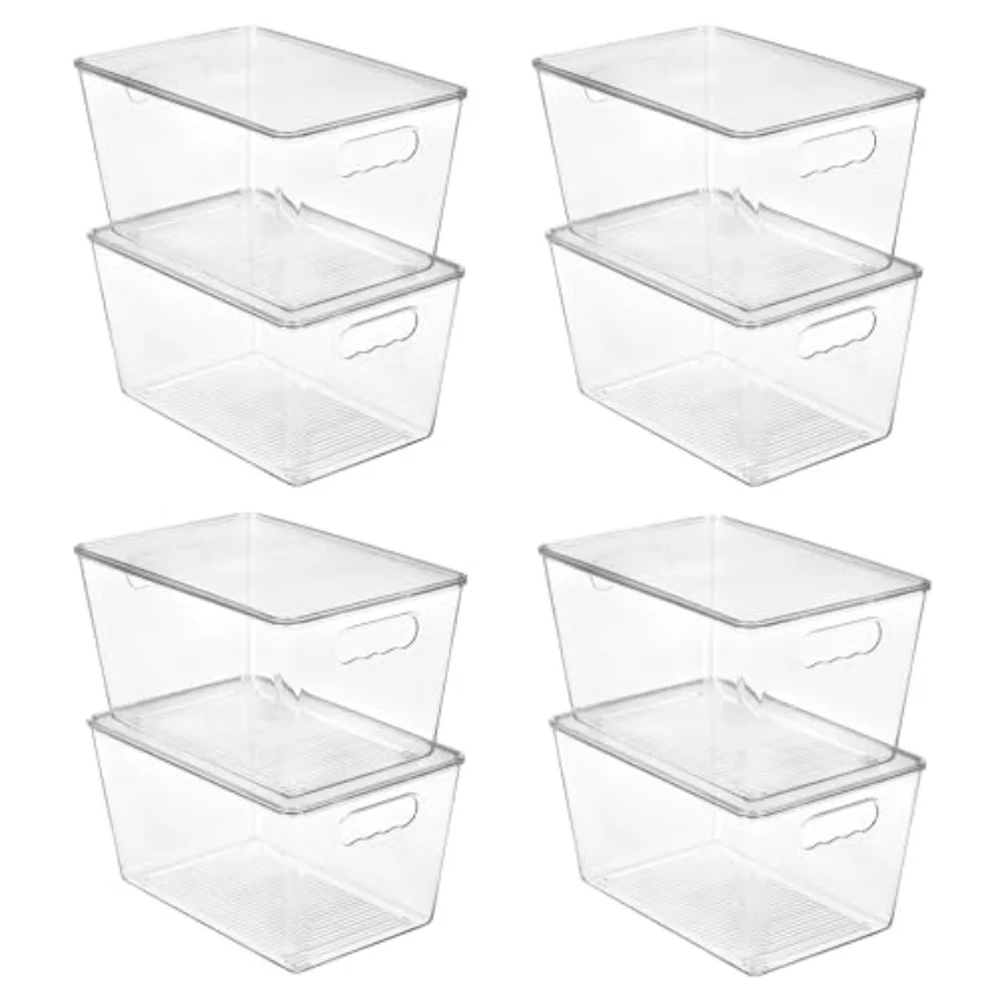 8 Pack Clear Stackable Storage Bins with Lids Large Plastic Containers with Handle for Pantry Organization and Storage Perfect