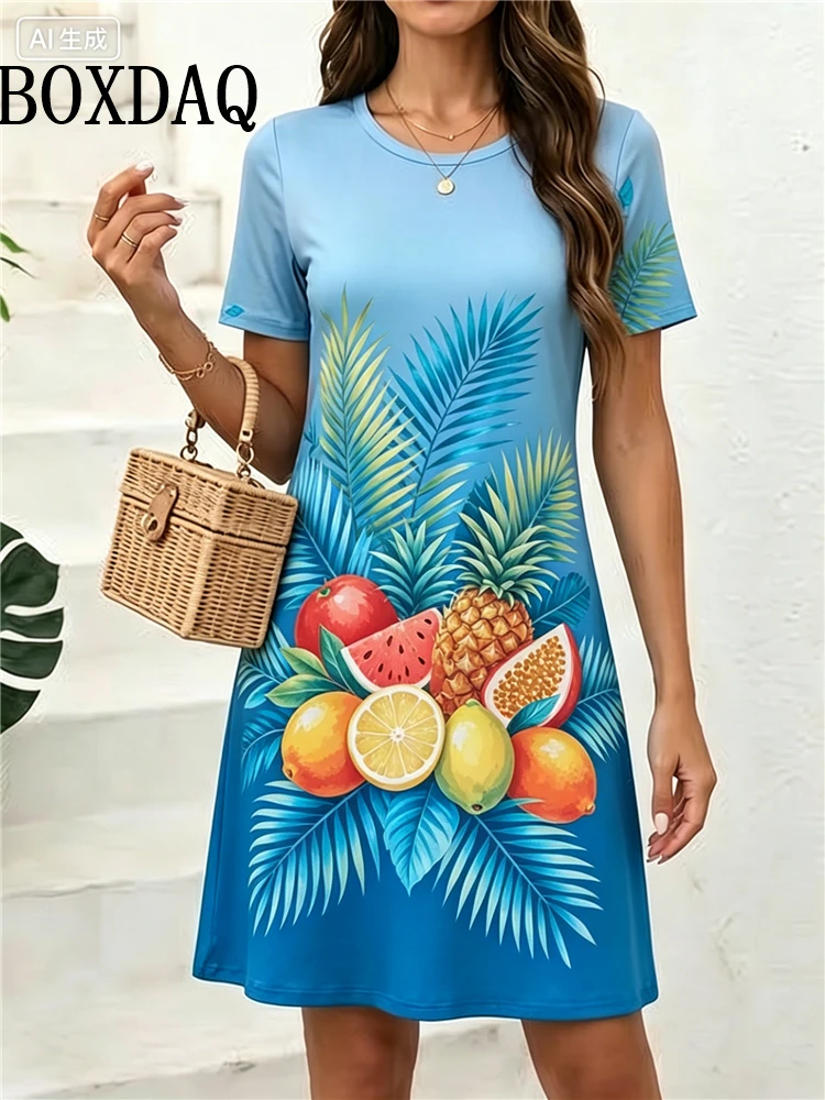 Elegant Sweet Fruit Printing Women Dress Summer Dresses Loose Casual Short Sleeve Tropical Print 3D Print Woman Dress Plus Size
Elegant Sweet Fruit Printing Women Dress Summer Dresses Loose Casual Short Sleeve Tropical Print 3D Print Woman Dress Plus Size