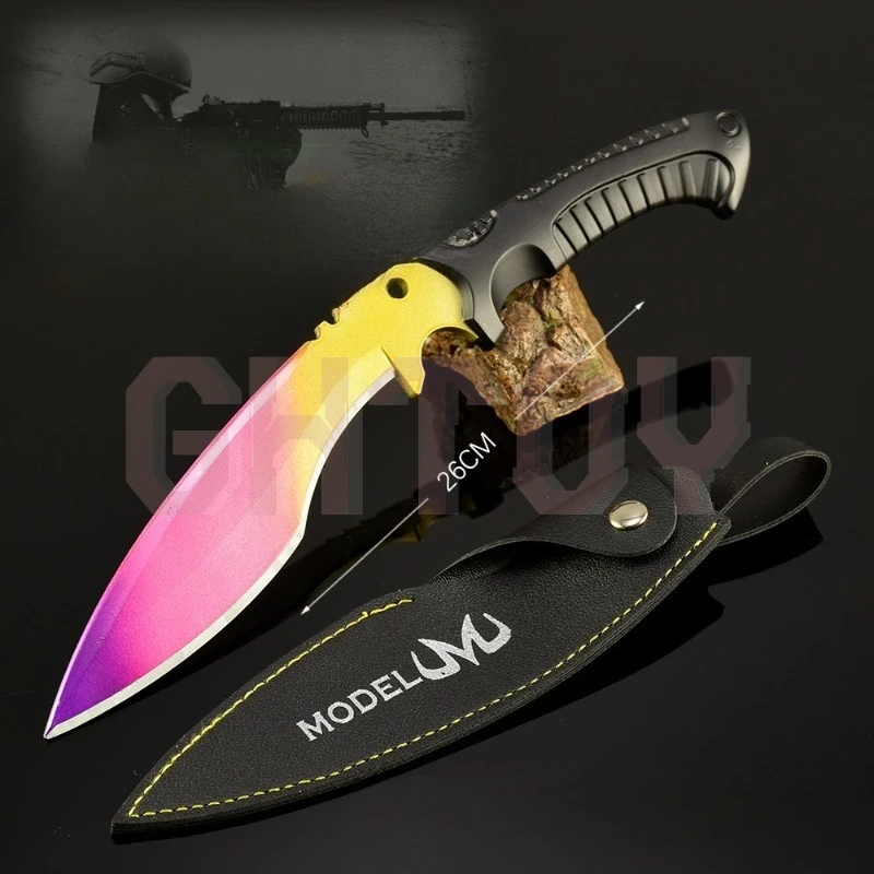 26cm/10.24in GO Game Peripheral Weapon Model Metal Gurkha Knife Leather Cover Toy Swords Ornament Desktop Display Gifts for Boys 
26cm/10.24in GO Game Peripheral Weapon Model Metal Gurkha Knife Leather Cover Toy Swords Ornament Desktop Display Gifts for Boys