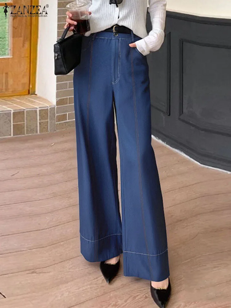2025 ZANZEA Elegant High Waist Office Work Pants Summer Trousers Women Loose Wide Leg Pant Solid Fake Denim Blue Long Pantalon
2025 ZANZEA Elegant High Waist Office Work Pants Summer Trousers Women Loose Wide Leg Pant Solid Fake Denim Blue Long Pantalon