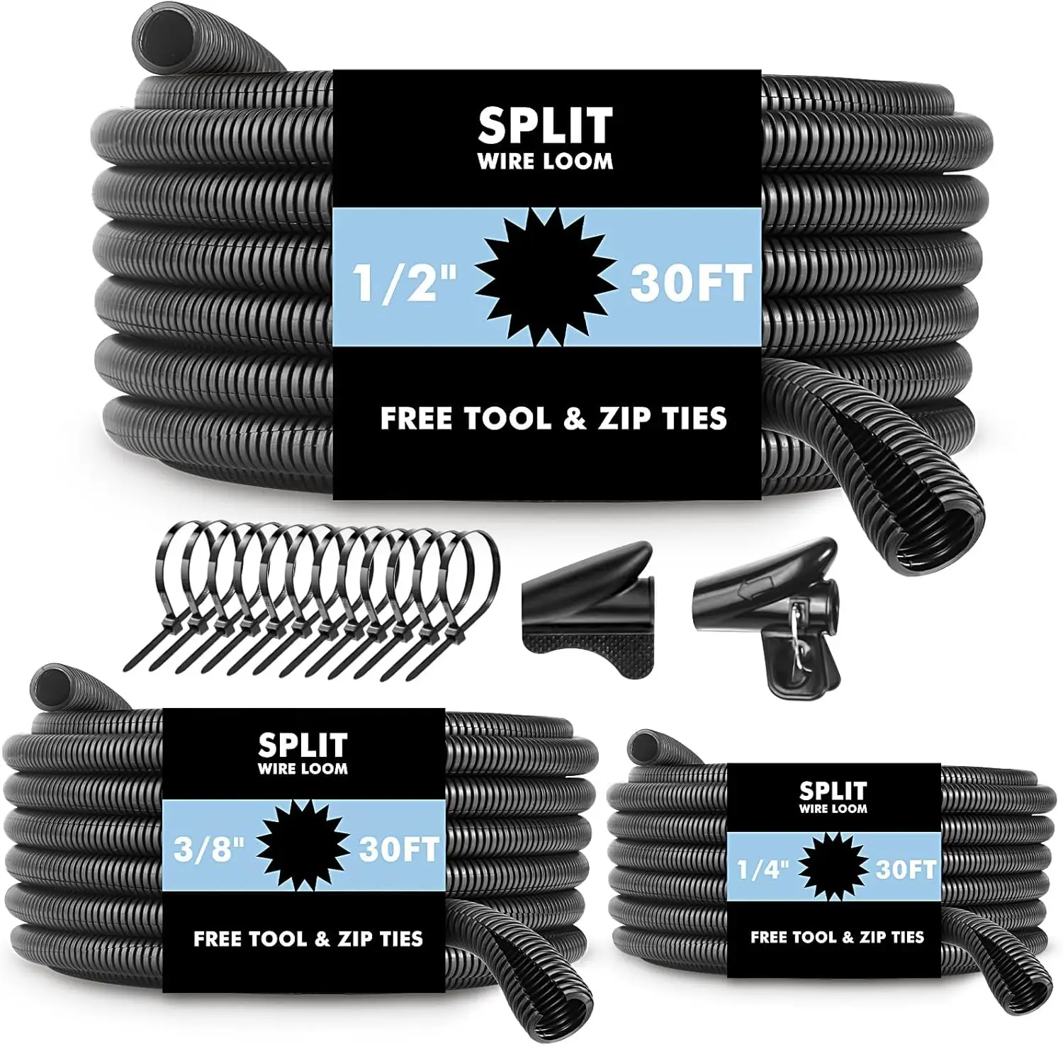 Split Wire Loom Kit - Flame Retardant Automotive Wire Tubing, 3 Sizes 30ft, Heat & Abrasion Resistant for Car Engine
Split Wire Loom Kit - Flame Retardant Automotive Wire Tubing, 3 Sizes 30ft, Heat & Abrasion Resistant for Car Engine
