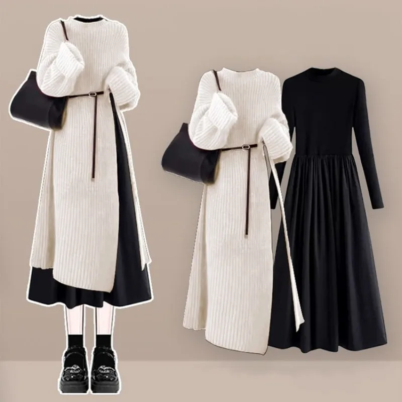 Women's Spring Autumn Long Split Solid Sweater Knit Dress Two Piece Set Lady Loose Pullover Tops Dresses Suit Knitwear Outfits
Women's Spring Autumn Long Split Solid Sweater Knit Dress Two Piece Set Lady Loose Pullover Tops Dresses Suit Knitwear Outfits