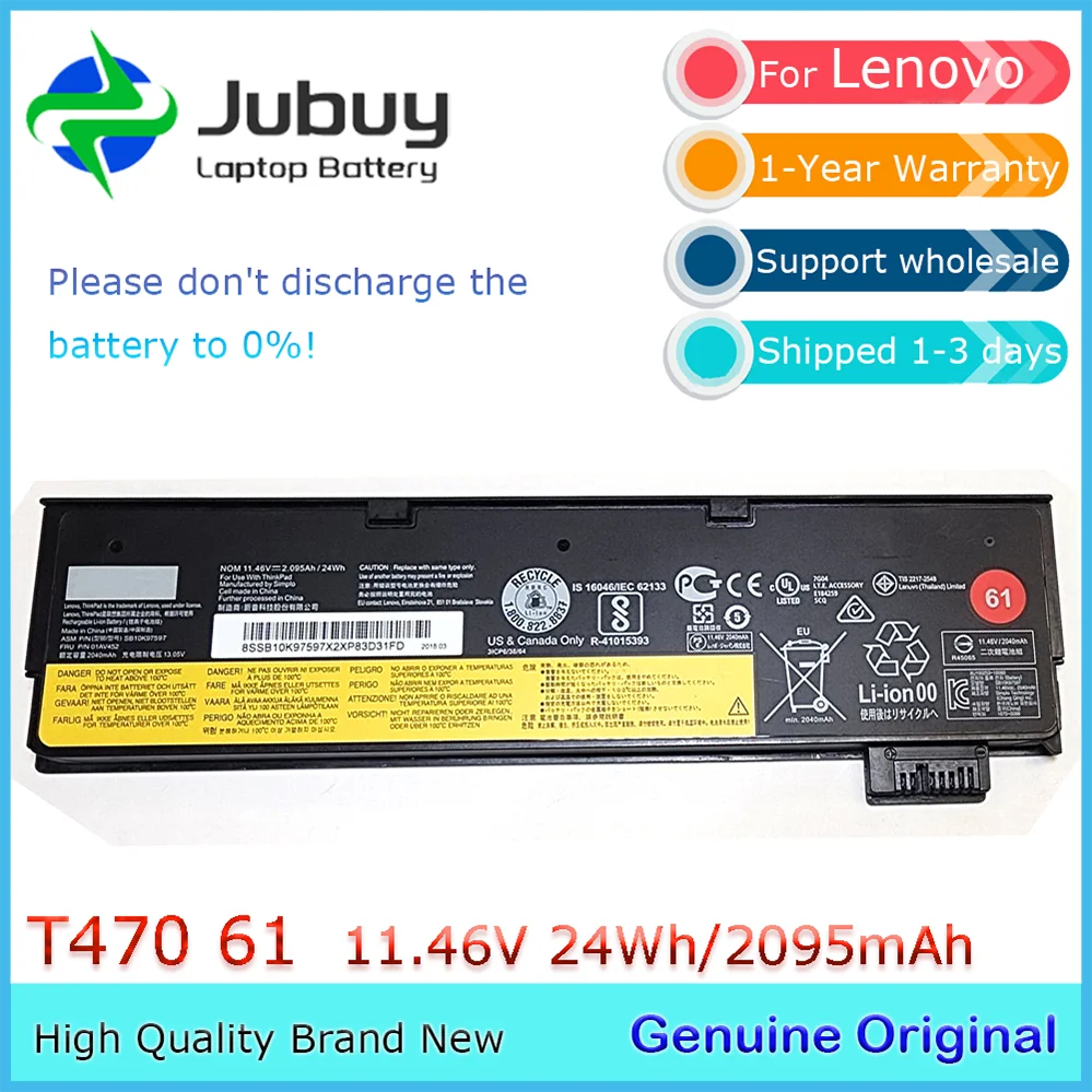 Оригинальный аккумулятор для ноутбука T470 61, 11,46 В, 24 Втч, для Lenovo ThinkPad T480 T570 T580 P51s P52s 01AV427 01AV423 01AV428 SB10K97580
Оригинальный аккумулятор для ноутбука T470 61, 11,46 В, 24 Втч, для Lenovo ThinkPad T480 T570 T580 P51s P52s 01AV427 01AV423 01AV428 SB10K97580