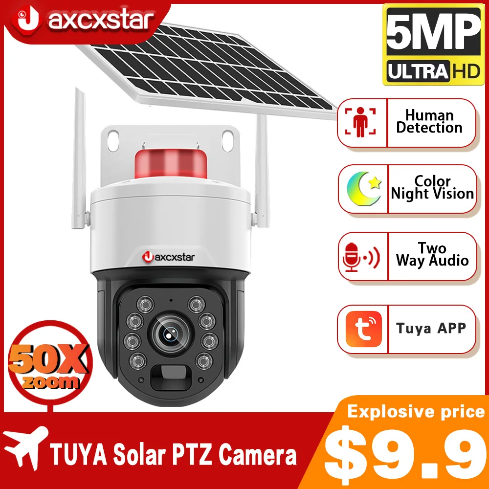 5MP Audio Surveillance IP Solar Camera 50X Optical Zoom Human Detection PTZ security protection Built-in Battery Tuya Smart Life
5MP Audio Surveillance IP Solar Camera 50X Optical Zoom Human Detection PTZ security protection Built-in Battery Tuya Smart Life