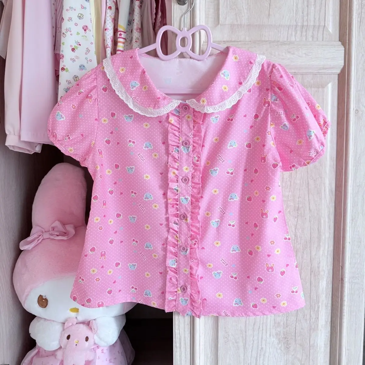 Japanese Cute Full Print Cartoon Mp Peter Pan Collar Puff Short Sleeve Shirt Summer New Sweet Girl Short Top Camisas De Mujer
Japanese Cute Full Print Cartoon Mp Peter Pan Collar Puff Short Sleeve Shirt Summer New Sweet Girl Short Top Camisas De Mujer