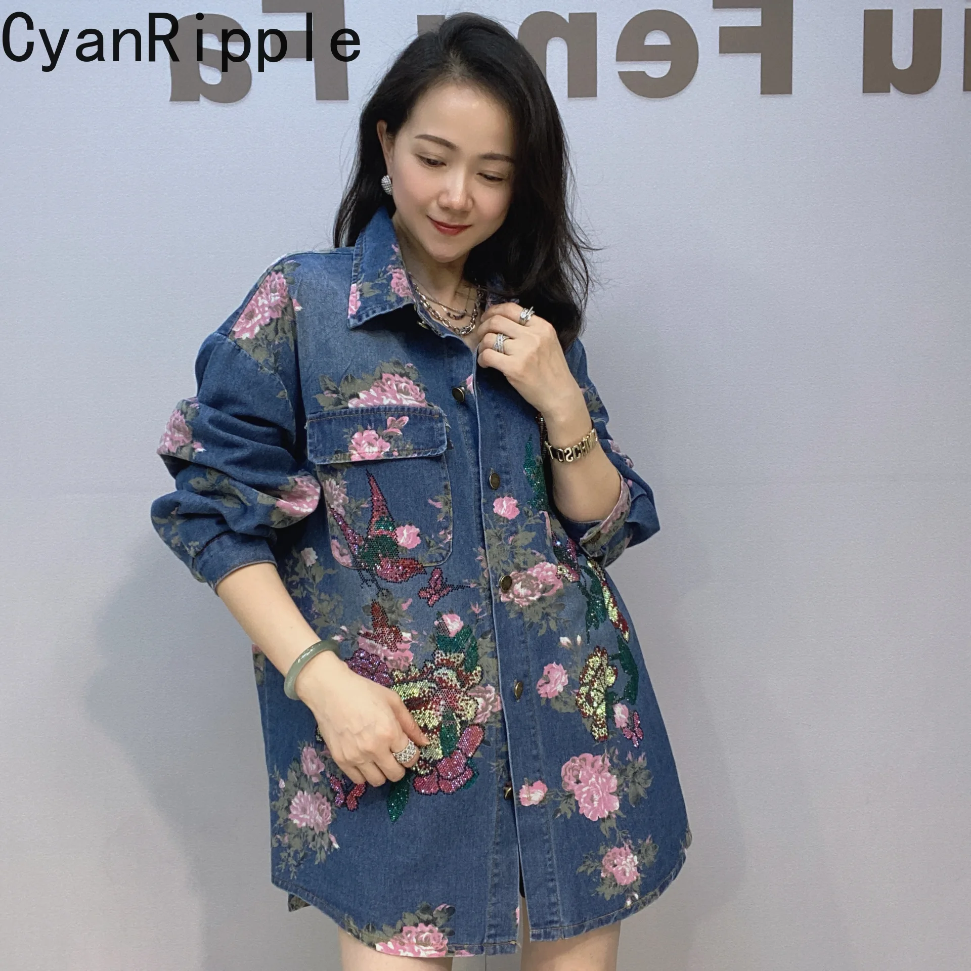 Fashion Spring Autumn Women Long Sleeve Blouses Oversize Denim Cardigans Top Hot Diamonds Flowers Mid-long Female Casual Shirts
Fashion Spring Autumn Women Long Sleeve Blouses Oversize Denim Cardigans Top Hot Diamonds Flowers Mid-long Female Casual Shirts