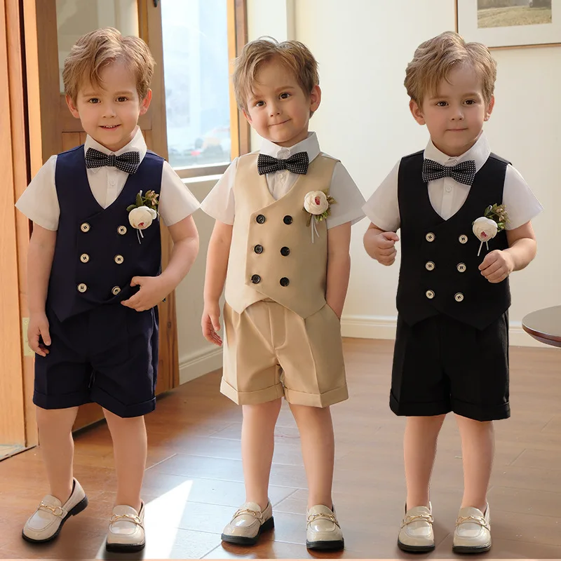 Children Summer Short-sleeved Vest Suit Boys Wedding Dress First Birthday Performance Costume Kids Waistcoat Shorts Bowtie
Children Summer Short-sleeved Vest Suit Boys Wedding Dress First Birthday Performance Costume Kids Waistcoat Shorts Bowtie