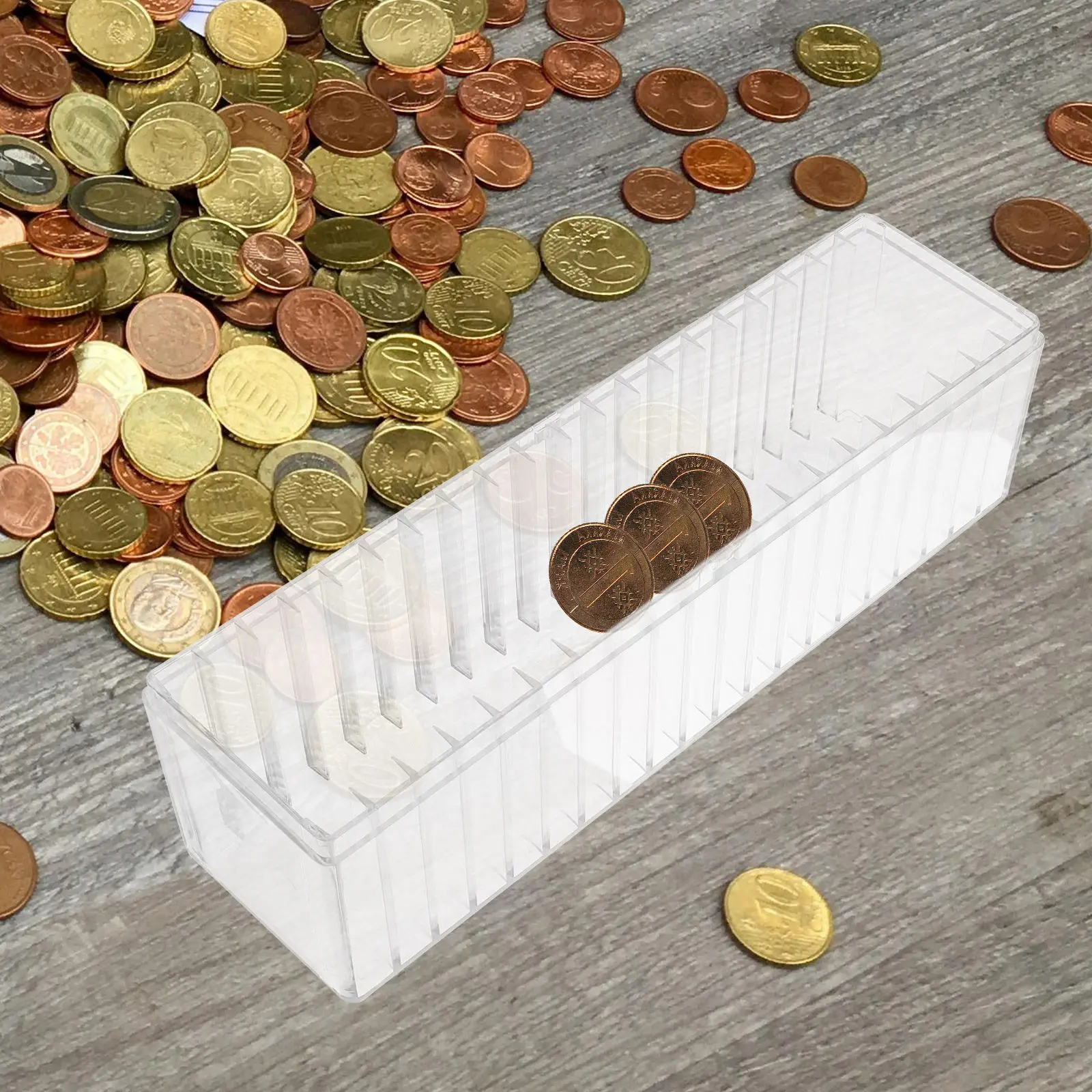 20-Slots Transparent Coin Storage Box Clear Acrylic Coin Holder for Coins Banknotes Display Protection Dustproof