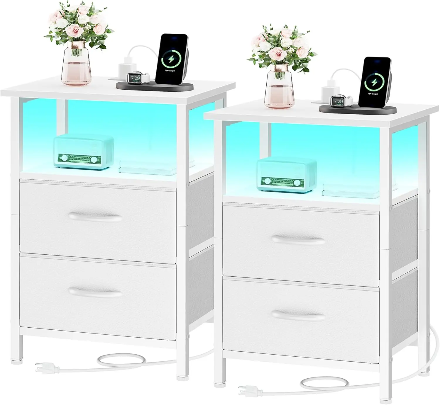 Комплект из 2-х прикроватных тумбочек с зарядной станцией и LED-подсветкой, белые, с 2-мя ящиками
Комплект из 2-х прикроватных тумбочек с зарядной станцией и LED-подсветкой, белые, с 2-мя ящиками