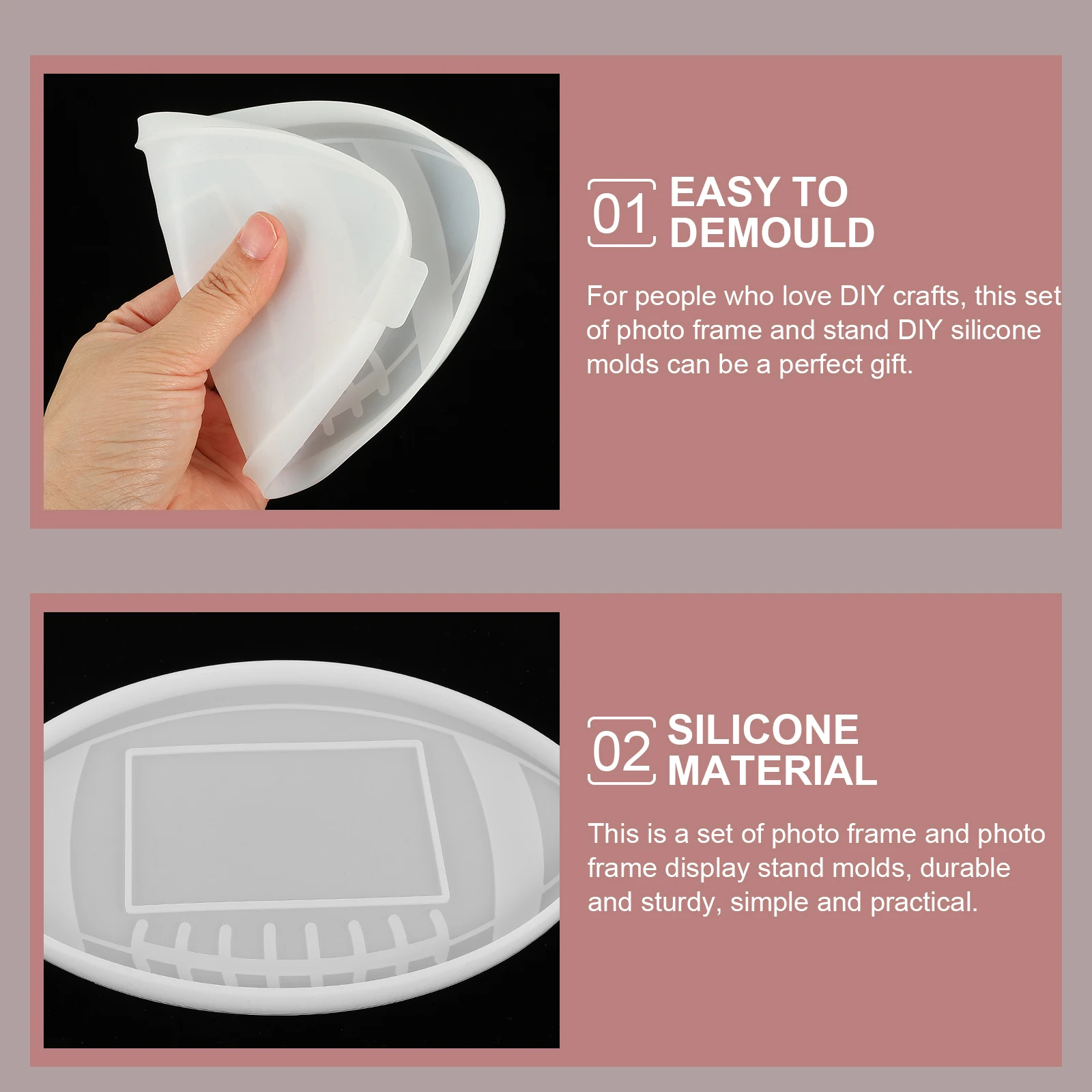 Rugby Shaped Photo Frame Mold Silicone Molds Decorative Crafts Supplies Flexible Durable Easy Demould DIY Frames Casting Molds
Rugby Shaped Photo Frame Mold Silicone Molds Decorative Crafts Supplies Flexible Durable Easy Demould DIY Frames Casting Molds