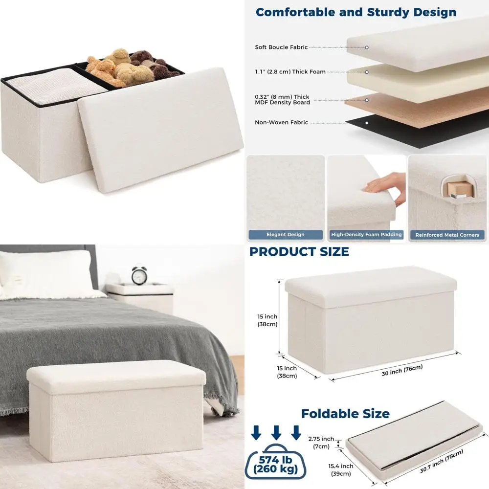 30" folding storage ottoman bench with 574 lb capacity for couch and bed
30" folding storage ottoman bench with 574 lb capacity for couch and bed