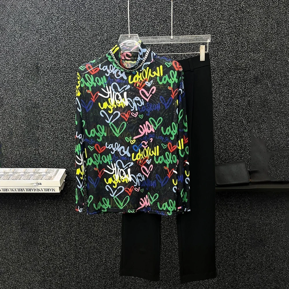 Mens See-Through T-Shirt Graffiti Print Ice Silk T-Shirt Street Wear Fashion Youth Trend Long-Sleeve Top Men'S Clothing 2025 New
Mens See-Through T-Shirt Graffiti Print Ice Silk T-Shirt Street Wear Fashion Youth Trend Long-Sleeve Top Men'S Clothing 2025 New