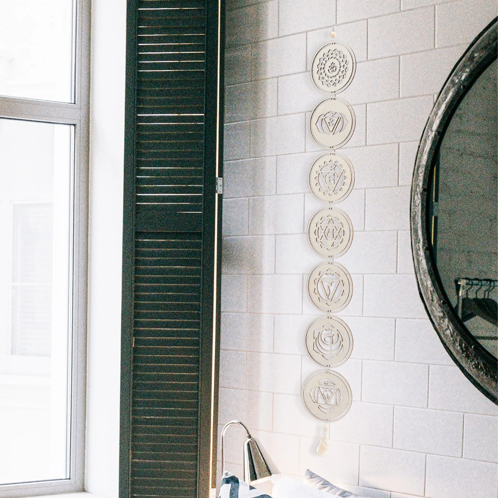 Wooden Chakra Stone Wall Decor Hanging Beige Spiritual Craft nament Pendant Home Bar Restaurant Artistic Style 
Wooden Chakra Stone Wall Decor Hanging Beige Spiritual Craft nament Pendant Home Bar Restaurant Artistic Style