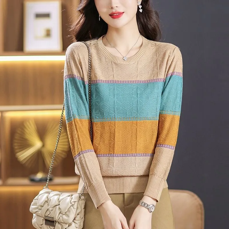 Autumn-winter New Style Long-sleeved Round-neck Lightweight Pullover Base Layered Color-block Women Sweater Turtleneck Knit Tops
Autumn-winter New Style Long-sleeved Round-neck Lightweight Pullover Base Layered Color-block Women Sweater Turtleneck Knit Tops