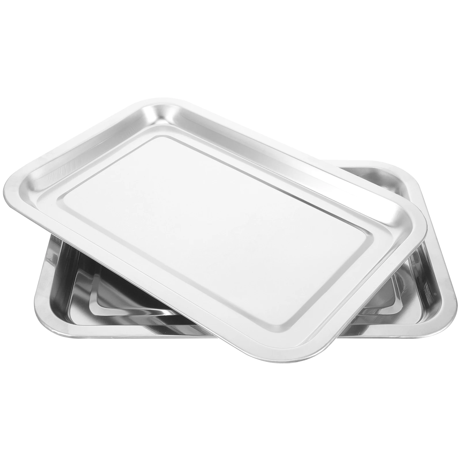 2 Pcs Steel Tray Mirror Finish Baking Pan Serving Stainless Steel Tray Dish Oven Pan Rimless Design Kitchen Helper 
2 Pcs Steel Tray Mirror Finish Baking Pan Serving Stainless Steel Tray Dish Oven Pan Rimless Design Kitchen Helper
