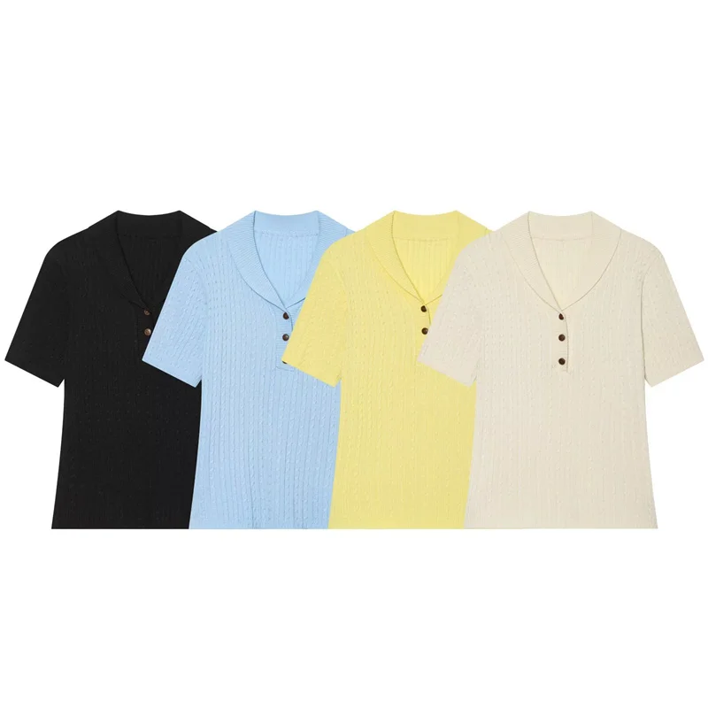 Summer women's knitted top 2026 new short sleeved lapel casual pullover sweater top women's clothing
Summer women's knitted top 2026 new short sleeved lapel casual pullover sweater top women's clothing