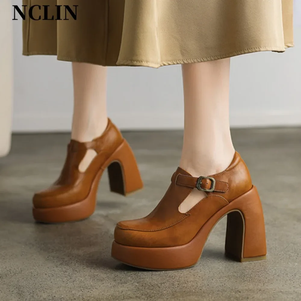 Punk Gothic High Heels Pumps Women 2025 New Thick Heeled Genuine Leather Lolita Shoes Woman Ankle Straps Black Mary Jane Shoes
Punk Gothic High Heels Pumps Women 2025 New Thick Heeled Genuine Leather Lolita Shoes Woman Ankle Straps Black Mary Jane Shoes