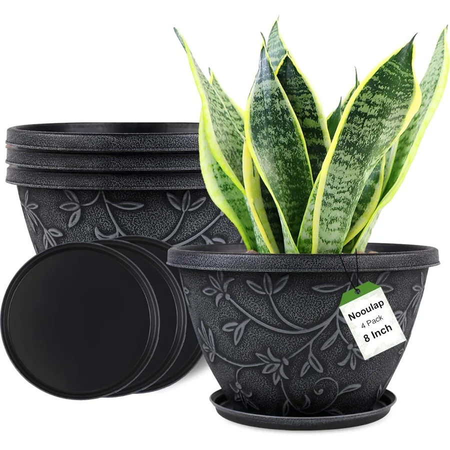 4 Pack 8 Inch Flower Pots for Outdoor Indoor Use Lightweight Plastic Plant Pots with Drainage Holes and Saucers Small Resin Flo
4 Pack 8 Inch Flower Pots for Outdoor Indoor Use Lightweight Plastic Plant Pots with Drainage Holes and Saucers Small Resin Flo