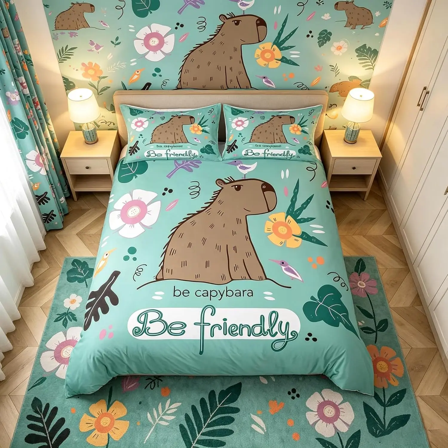 Cute Capybara Duvet Cover Set Single Size Tropical Flowers Leaves Bedding Set With 1 Pillowcase For Kids Boys Room
Cute Capybara Duvet Cover Set Single Size Tropical Flowers Leaves Bedding Set With 1 Pillowcase For Kids Boys Room