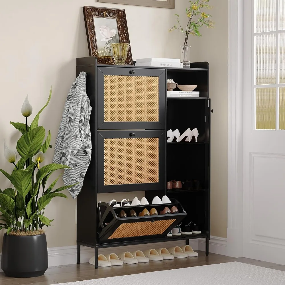 Rattan Shoe Cabinet, Shoe Cabinets with 3 Flip Drawers, Free Standing Narrow Shoe Storage Organizer with Adjustable Shelves, Sh
Rattan Shoe Cabinet, Shoe Cabinets with 3 Flip Drawers, Free Standing Narrow Shoe Storage Organizer with Adjustable Shelves, Sh