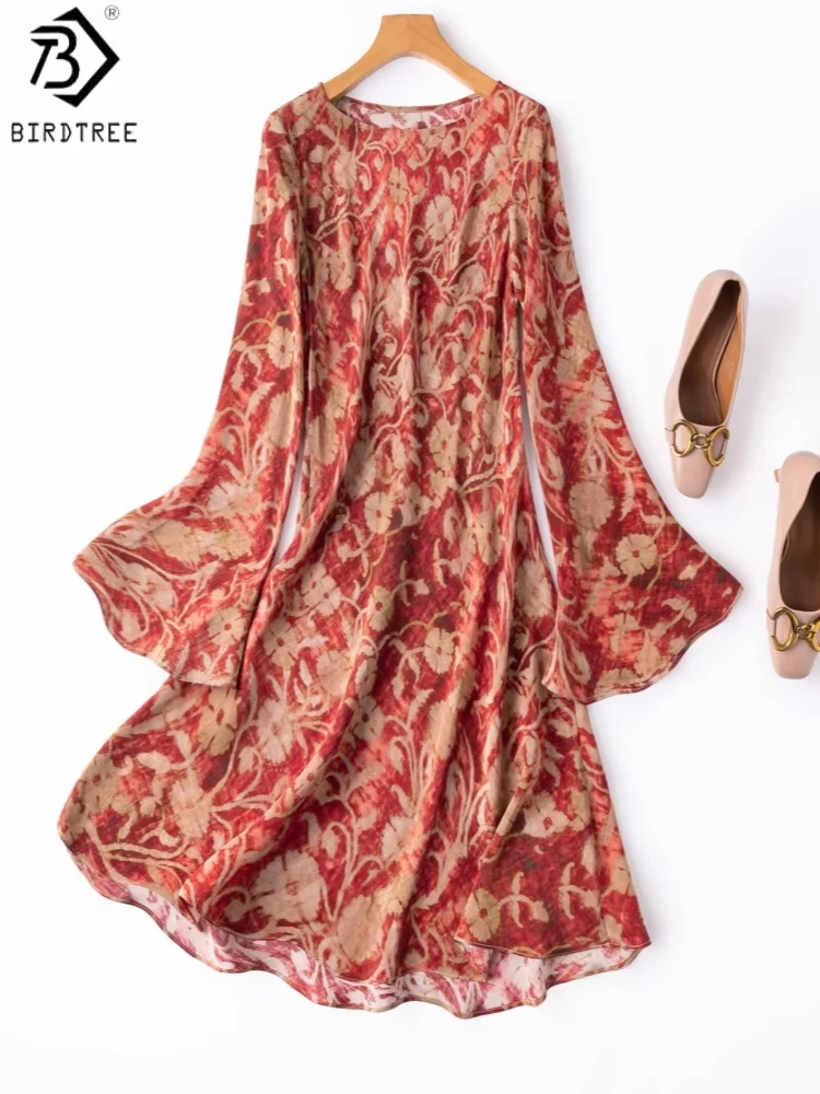 BirdTree, 100% Silk Printed Dress, Flare Sleeve O-neck, Women's Double Crepe French Style Dresses, Bias-cut, 2026 New D63004JF
BirdTree, 100% Silk Printed Dress, Flare Sleeve O-neck, Women's Double Crepe French Style Dresses, Bias-cut, 2026 New D63004JF