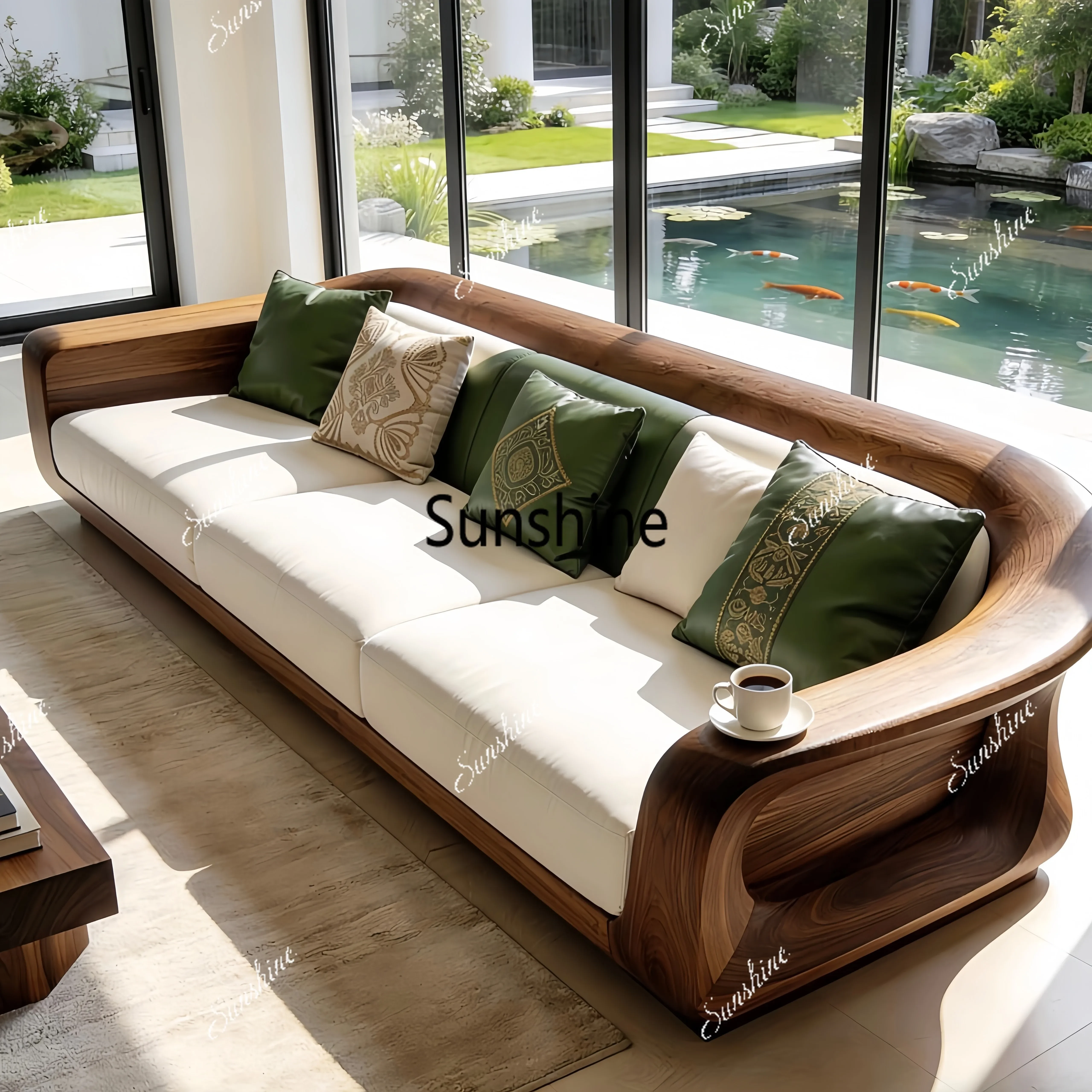 Large and small apartment home office reception three people straight row solid wood living room sofa
Large and small apartment home office reception three people straight row solid wood living room sofa