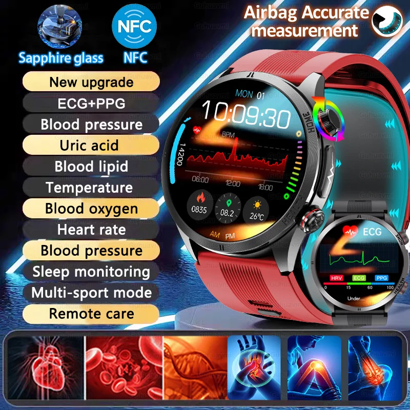 NFC Airbag type Smart Watch Air Pump Blood Pressure ECG Blood Oxygen Watches Sapphire Glass Call Health Nursing grade SmartWatch
NFC Airbag type Smart Watch Air Pump Blood Pressure ECG Blood Oxygen Watches Sapphire Glass Call Health Nursing grade SmartWatch