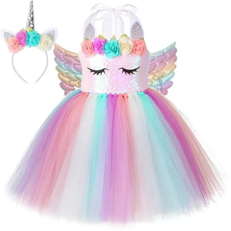 Pastel Flowers Unicorn Costumes for Girls Halloween Christmas Outfit with Wings Horns Bow Kids Sequins Birthday Princess Dresses
Pastel Flowers Unicorn Costumes for Girls Halloween Christmas Outfit with Wings Horns Bow Kids Sequins Birthday Princess Dresses