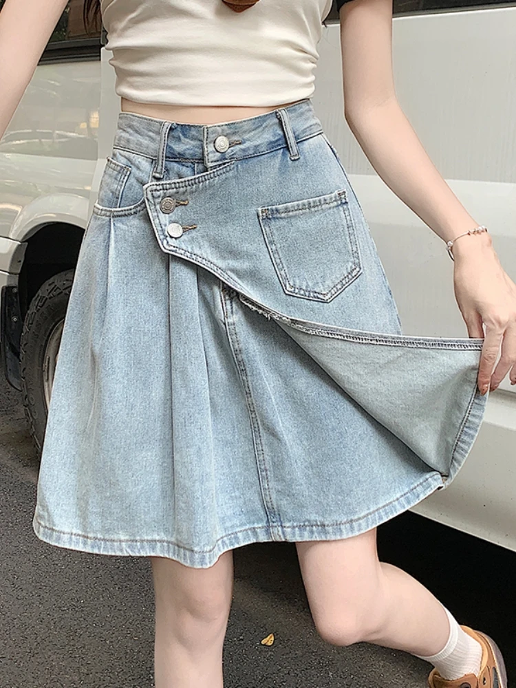 Retro Denim A-Line Skirt Women's Summer plus Size Flattering High Waist Hip Concealing Pleated Short Skirts Design Sense
Retro Denim A-Line Skirt Women's Summer plus Size Flattering High Waist Hip Concealing Pleated Short Skirts Design Sense