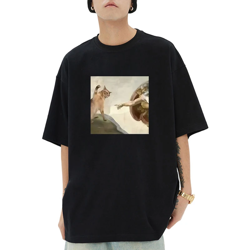 Humorous Cat and Adam Creation Parody Graphic short sleeve T-shirts Men Women Cotton O-Neck Casual T shirt Summer Tops Unisex
Humorous Cat and Adam Creation Parody Graphic short sleeve T-shirts Men Women Cotton O-Neck Casual T shirt Summer Tops Unisex