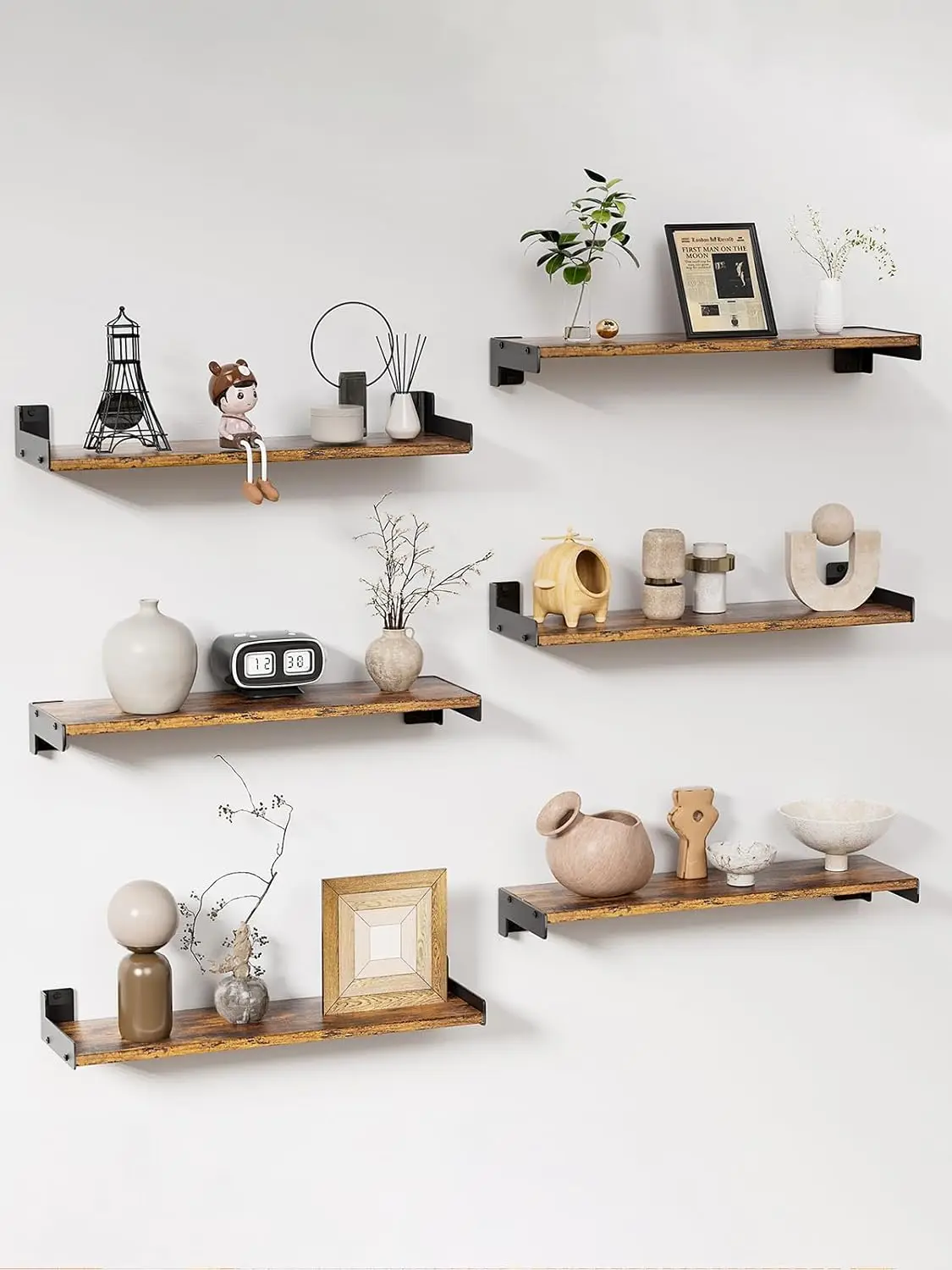 Floating Shelves for Wall, Shelves for Decor Storage Set of 6, Wall Mounted Wood Shelf for Bedroom, Living Room, Bathro
Floating Shelves for Wall, Shelves for Decor Storage Set of 6, Wall Mounted Wood Shelf for Bedroom, Living Room, Bathro
