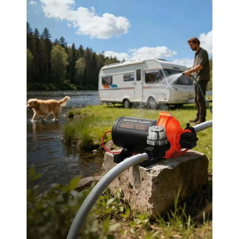 RV Water Pump, 12V DC 4 GPM (15.1 L/min), 3-Chamber Self-Priming Diaphragm Water Pump with Automatic Pressure Switch, 40 PSI Max Pressure, On Demand for RV, Caravan, Marine, Yacht, Car Washing
RV Water Pump, 12V DC 4 GPM (15.1 L/min), 3-Chamber Self-Priming Diaphragm Water Pump with Automatic Pressure Switch, 40 PSI Max Pressure, On Demand for RV, Caravan, Marine, Yacht, Car Washing