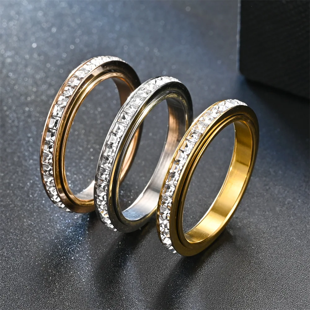 Fashionable Stainless Steel Rotatable Ring with Small Square Diamond Niche Decompression Design - Trendy Hot Selling Accessory
Fashionable Stainless Steel Rotatable Ring with Small Square Diamond Niche Decompression Design - Trendy Hot Selling Accessory