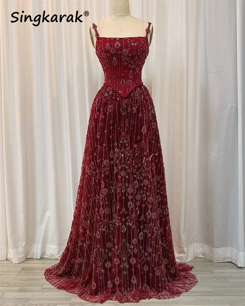 Elegant Wine Red Luxury Evening Dresses 2025 Straps Beading Wedding Party Gown Saudi Arabia Prom Gown Customized
Elegant Wine Red Luxury Evening Dresses 2025 Straps Beading Wedding Party Gown Saudi Arabia Prom Gown Customized