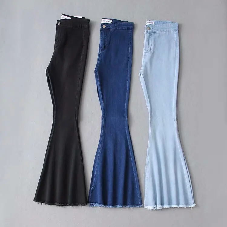Fashionable High-Waist Bell Bottom Denim Jeans Elastic One-Button Design Wide Leg Pants for Women Autumn 2018 Style
Fashionable High-Waist Bell Bottom Denim Jeans Elastic One-Button Design Wide Leg Pants for Women Autumn 2018 Style