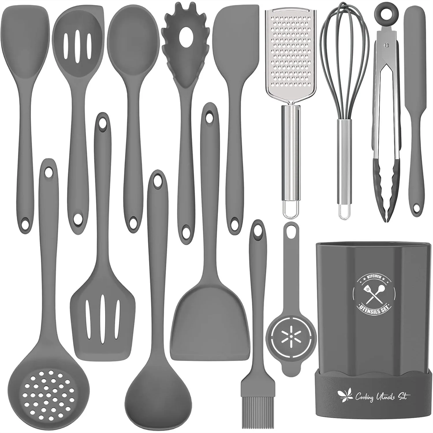 16-Piece Silicone Kitchen Utensils Set with Holder, Heat Resistant Nonstick Spatulas for Cooking & Baking, Gray
16-Piece Silicone Kitchen Utensils Set with Holder, Heat Resistant Nonstick Spatulas for Cooking & Baking, Gray