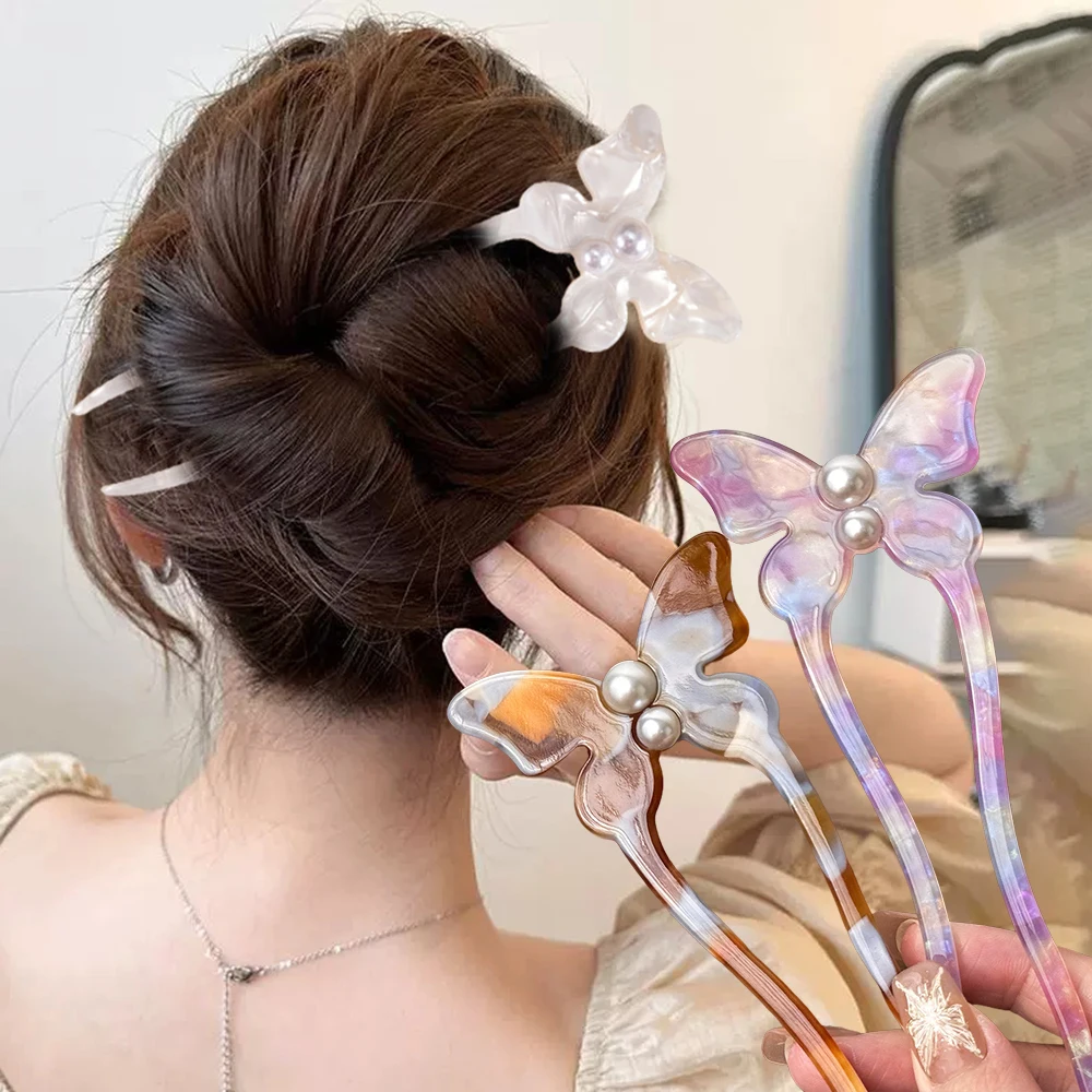 Korean Sweet Butterfly Pearl Hair Sticks Bun Acetate Hairpins U Shaped Hair Fork Headwear for Woman Girl Trendy Hair Accessories
Korean Sweet Butterfly Pearl Hair Sticks Bun Acetate Hairpins U Shaped Hair Fork Headwear for Woman Girl Trendy Hair Accessories